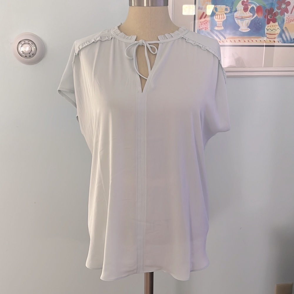 Loft Shoulder Ruffle Mixed Media Top Size Medium NWT